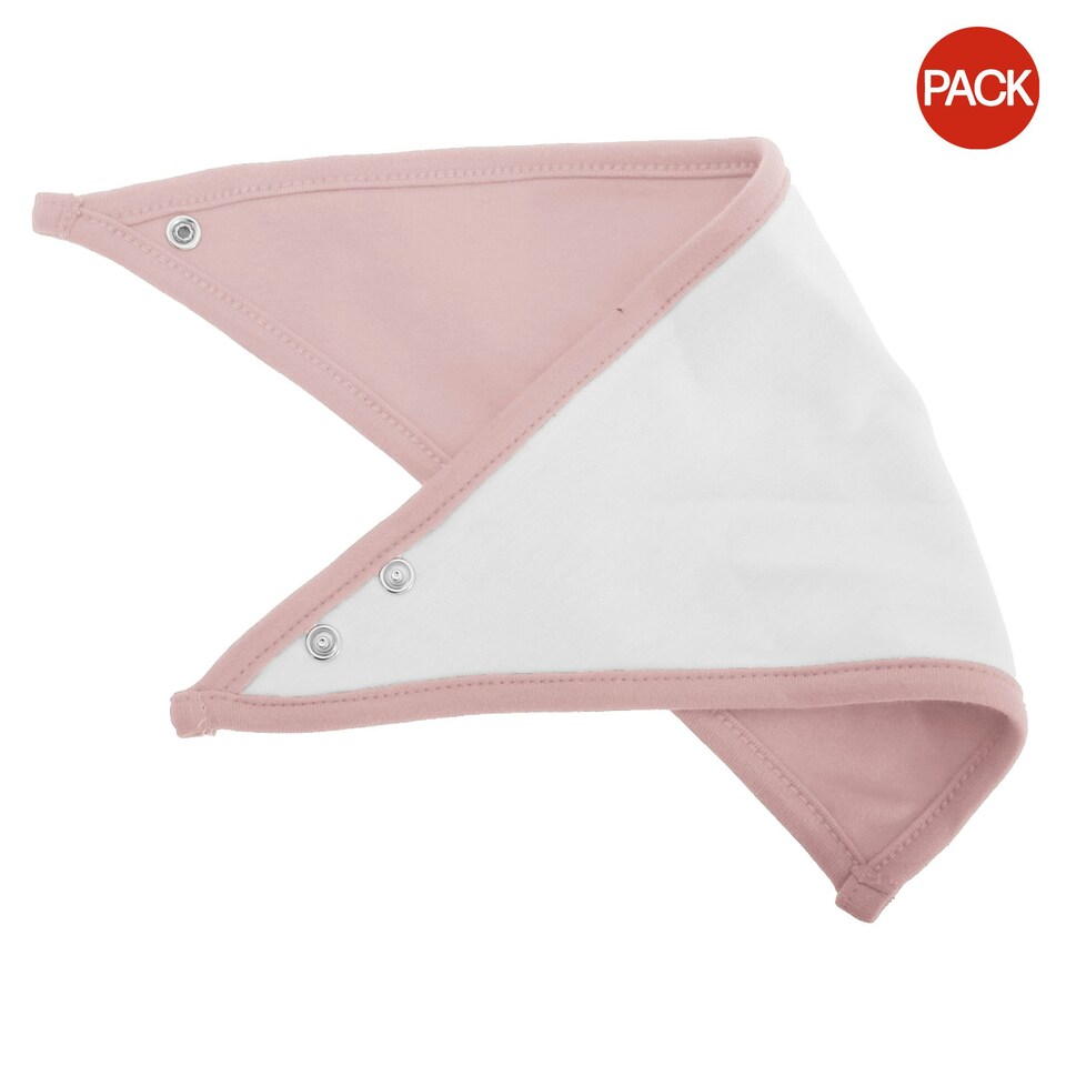 Babybugz Baby Plain Bandana Bib (Pack of 2) - White/Powder Pink - One Size