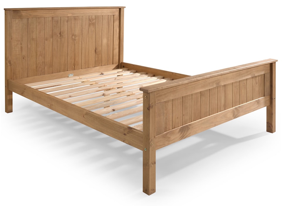 image 1 of 4ft6 Double Waxed Pine,Wood,Wooden High Foot End,Solid Panel Bed Frame.Shaker Style | Clear | Natural Pine | Double