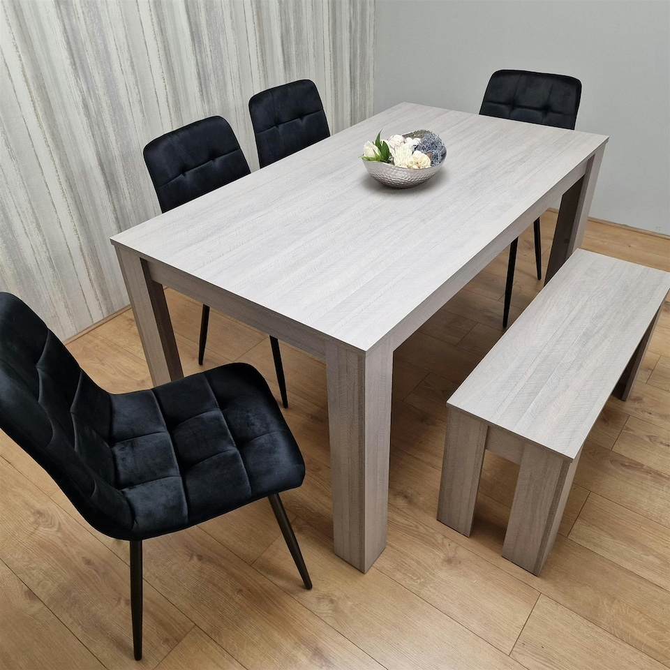 image 1 of Dining Table Set with 4 Chairs Dining Room, Kitchen table set of 4, and Bench Grey