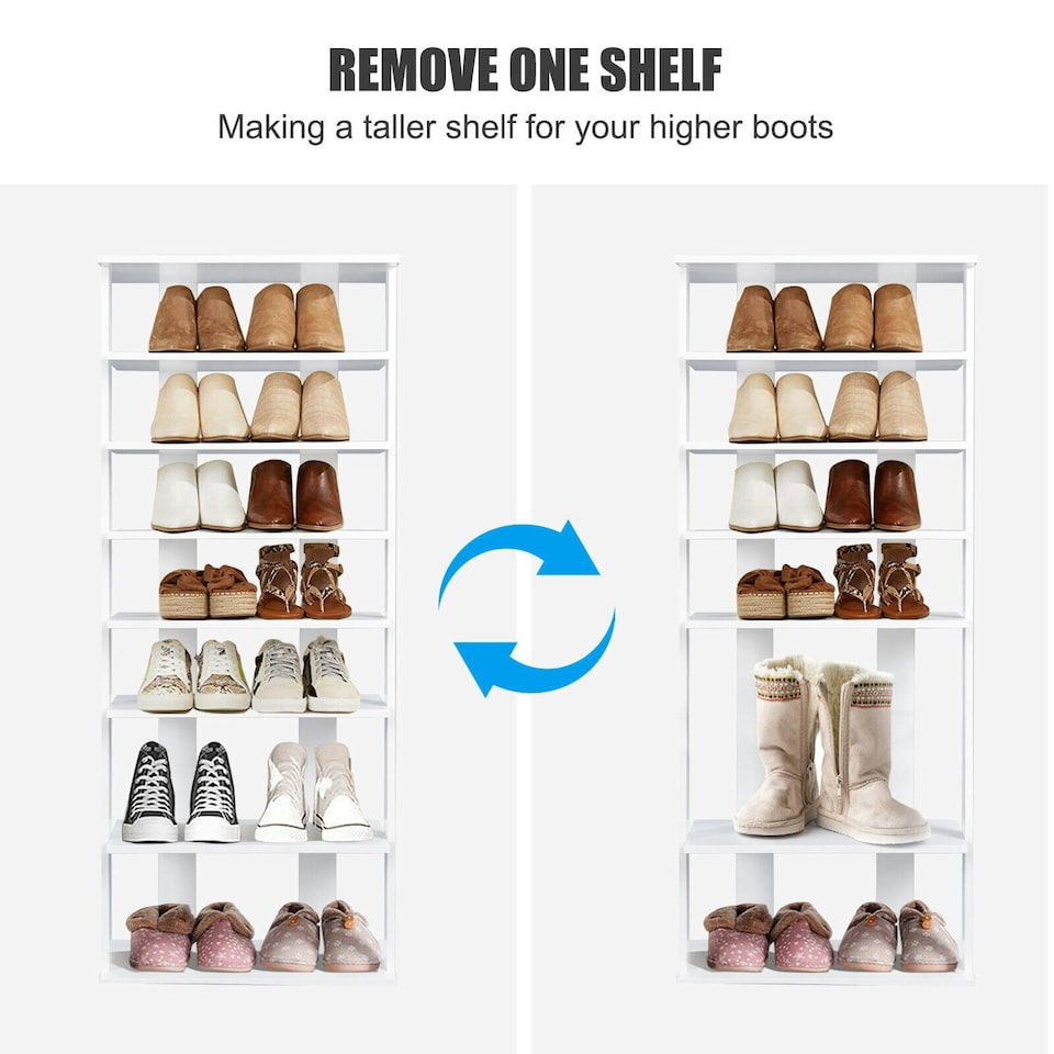 image 1 of COSTWAY 7-tier Double Shoe Storage Tower Rack Stand White White