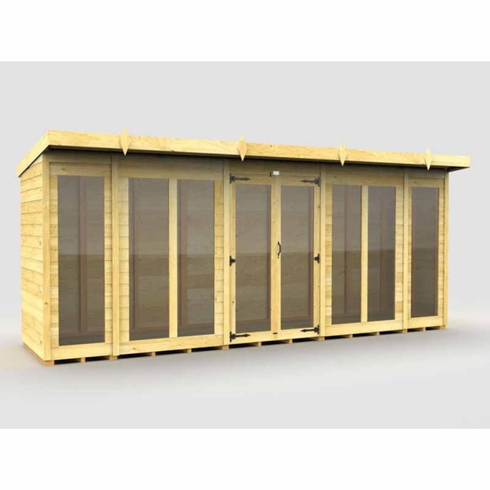 image 1 of 16ft x 4ft Pent Summer House (Full Height Window) - Wood - L118 x W474 x H201 cm | Brown