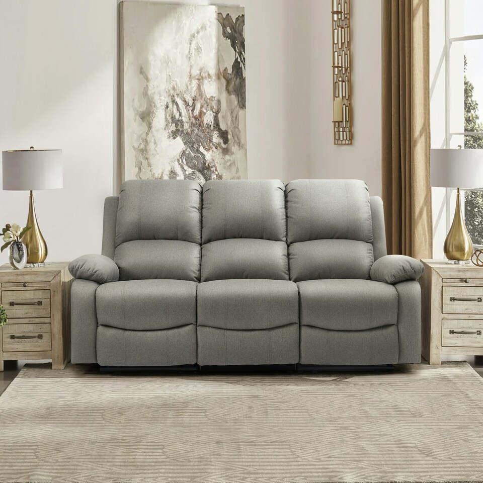 image 1 of Electric Recliner Fabric Sofa Set With 2-Seater And 3-Seater Sofa In Light Grey