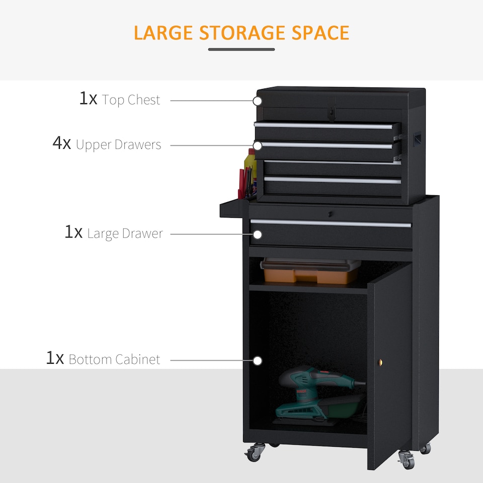 image 1 of DURHAND 2 in 1 Metal Tool Cabinet Storage Box Cabinet 5 Drawers Pegboard Chest