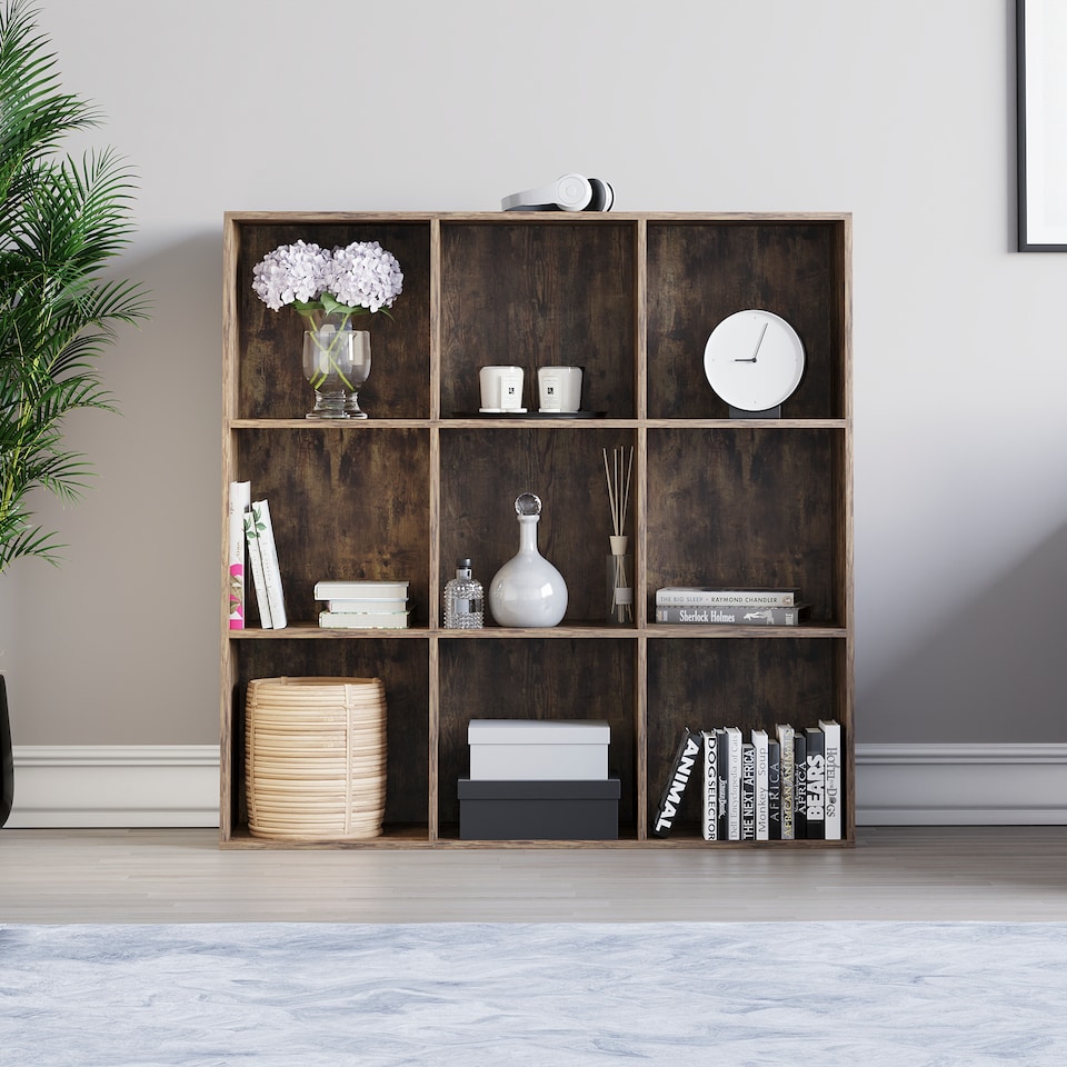 image 1 of Vida Designs Durham 3x3 Cube Storage Bookcase Display Unit, Dark Wood