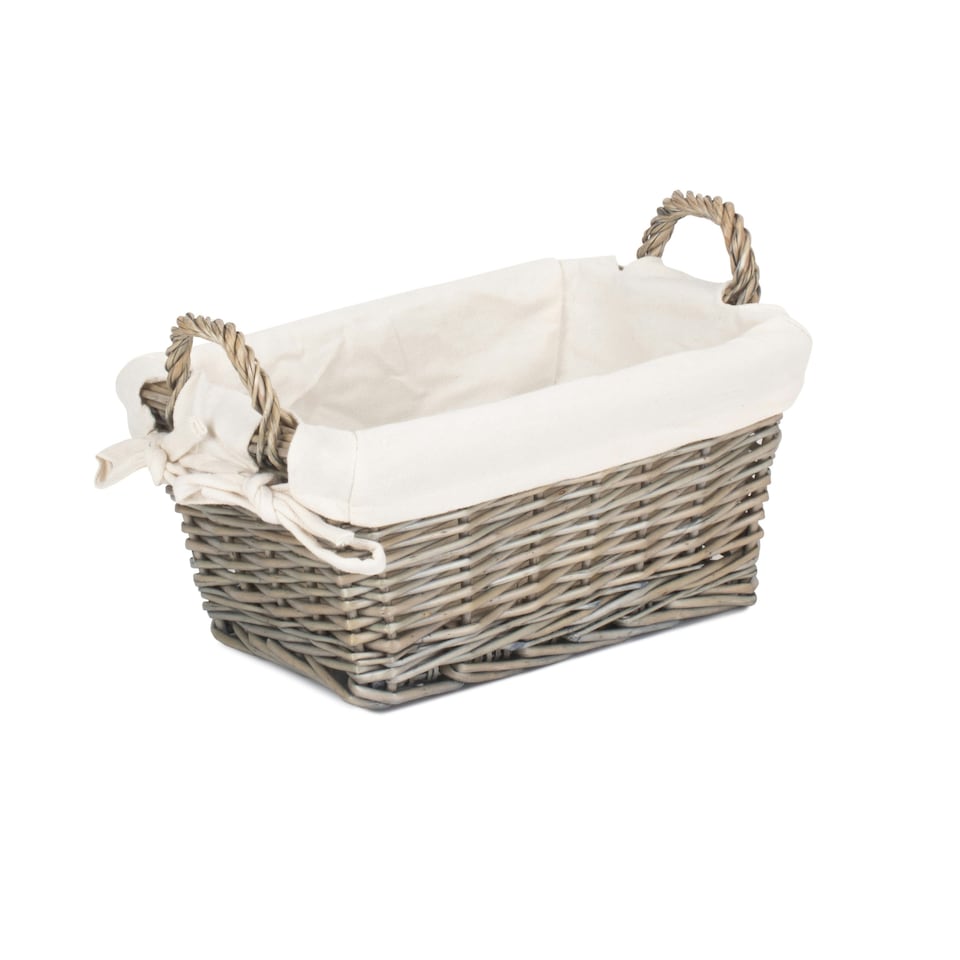 image 1 of Antique Wash Wicker Handled Lined Storage Basket White | White | L