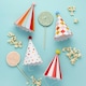 image 3 of Circus Scalloped Paper Party Hats with Pom Poms - Pack of 8