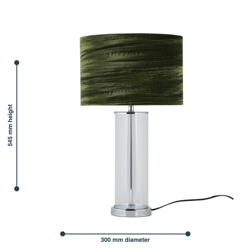 image 1 of Aura - Chrome Table Lamp with Green Crushed Velvet Shade Chrome | Green