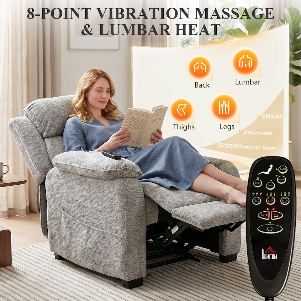 image 1 of HOMCOM Power Recliner Chair with Massage and Heat, Spring Seat