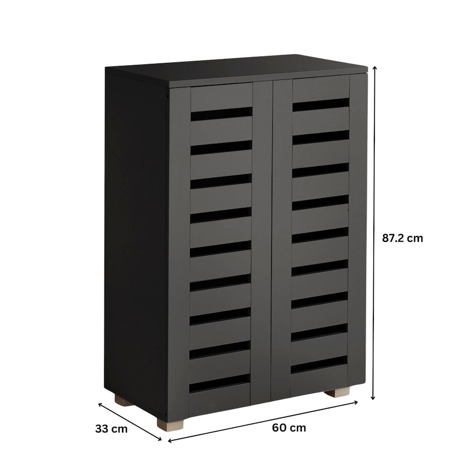 image 1 of Oslo 2 Door Wooden Shoe Storage Cabinet Rack Stand Cupboard Slatted Doors | Black
