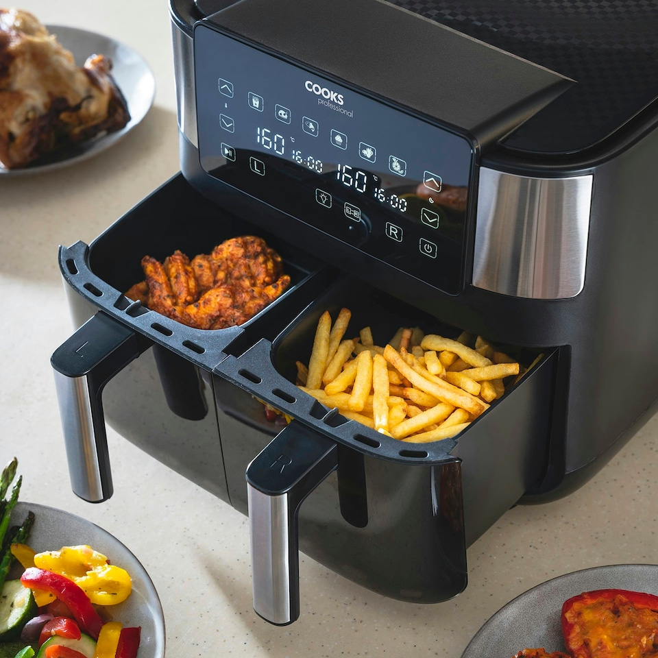image 1 of Cooks Professional Dual Air Fryer with Glass Drawers | XL 8L Capacity | 1700W | Digital Display | 8 Preset Cooking Settings