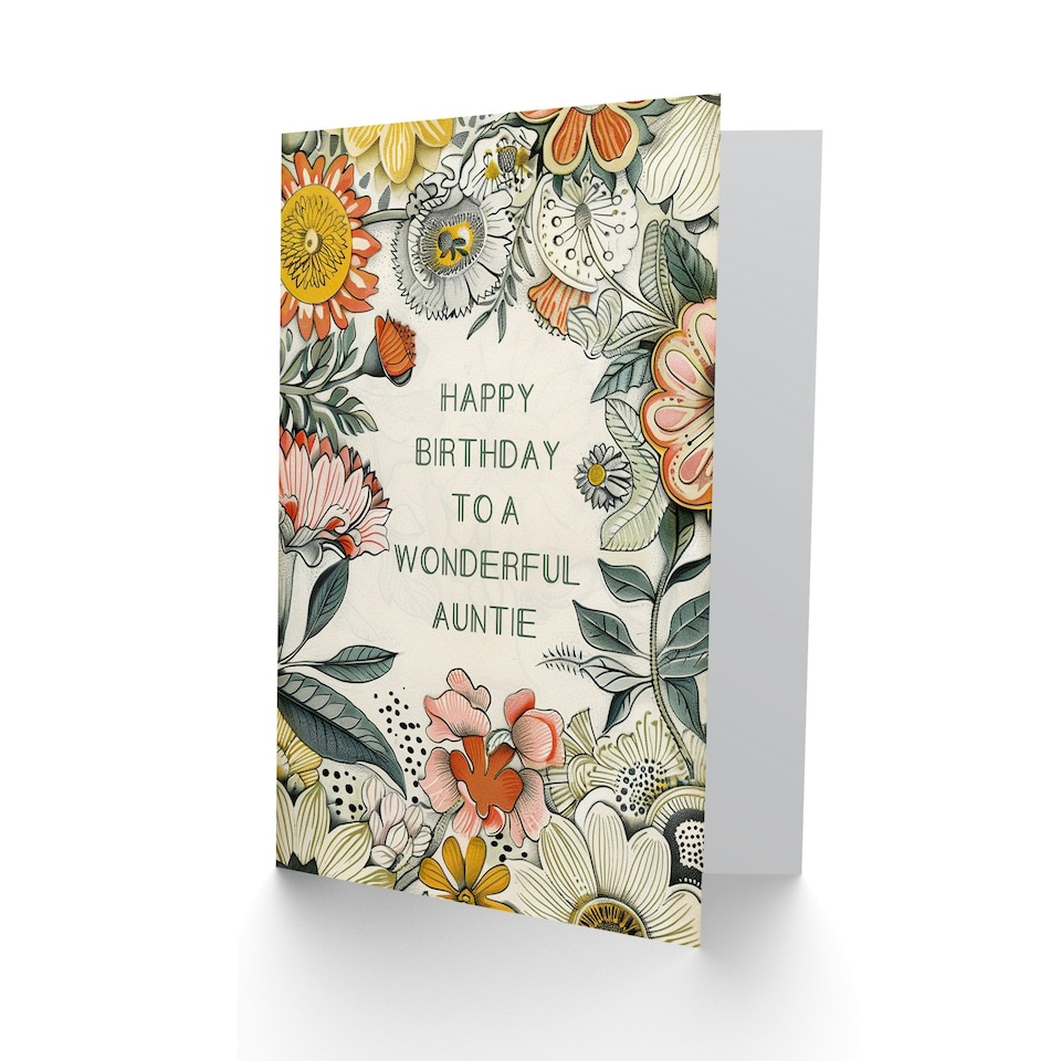 image 1 of Flower Bouquet Peony Daisies Sunflowers Auntie Birthday Card