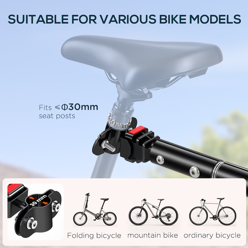image 1 of HOMCOM Cargo Trailer Bike Trolley Cart with Handle Removable Rain Cover 70L