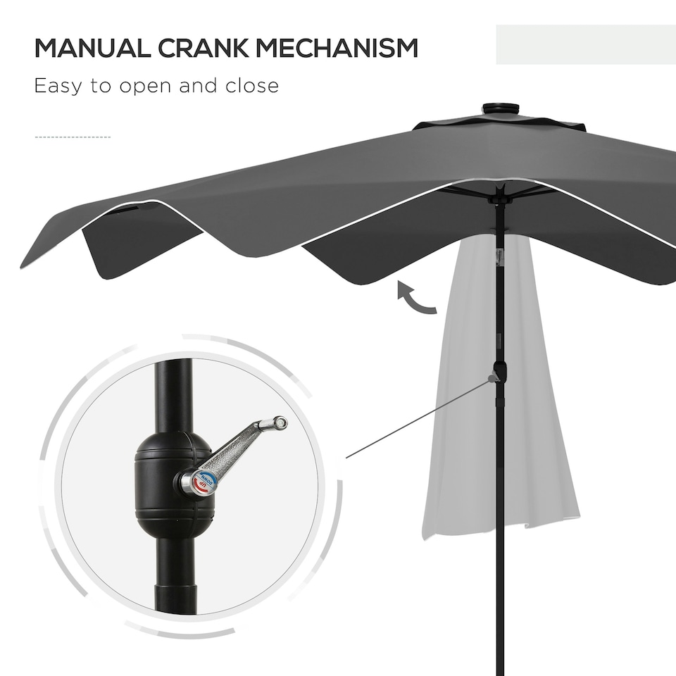 image 1 of Outsunny Garden Parasol Umbrella with LED Lights and Tilt, Table Umbrella