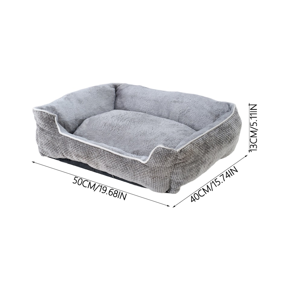 image 1 of Living and Home Linen Woven Pet Bed with Anti-Slip Bottom for Cats & Dogs | Grey | S