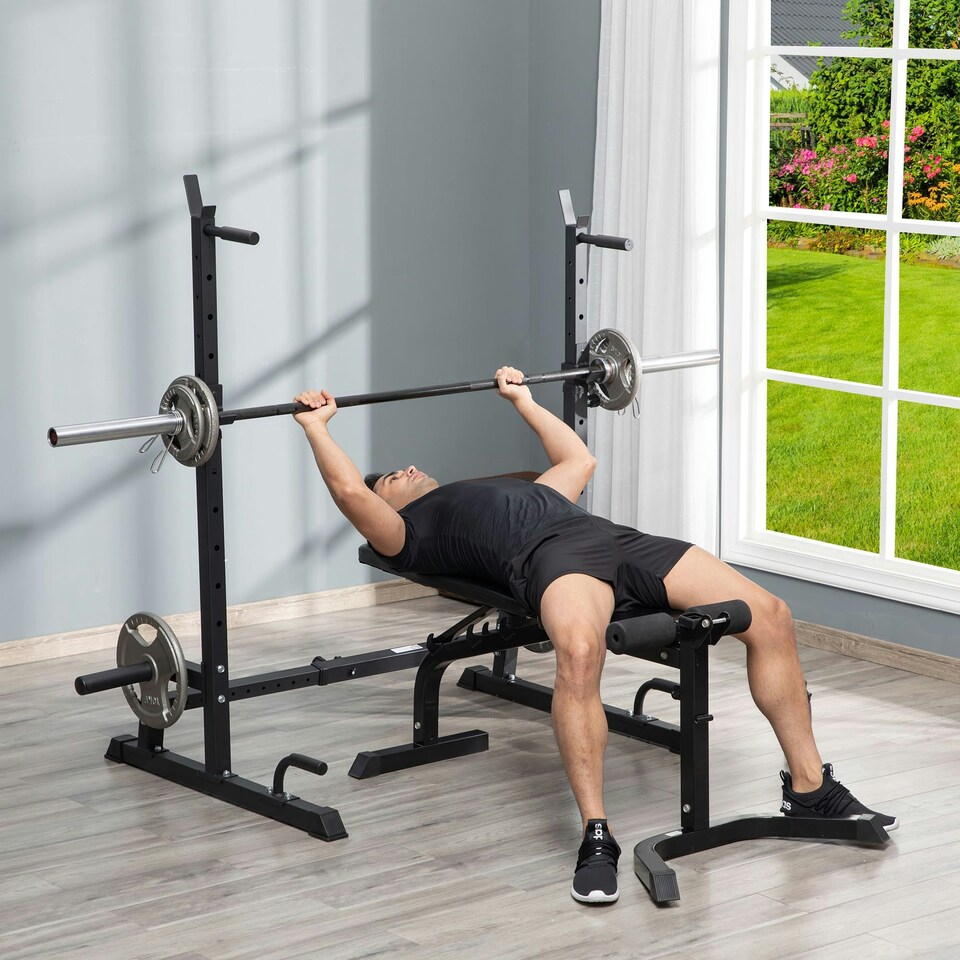 image 1 of HOMCOM Multifunction Barbell Squat Rack Adjustable Height Weight Lifting