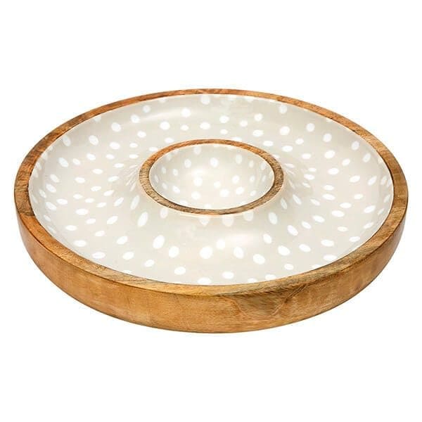 dexam Sintra Mango Wood Spotted Chip & Dip Bowl - Stone