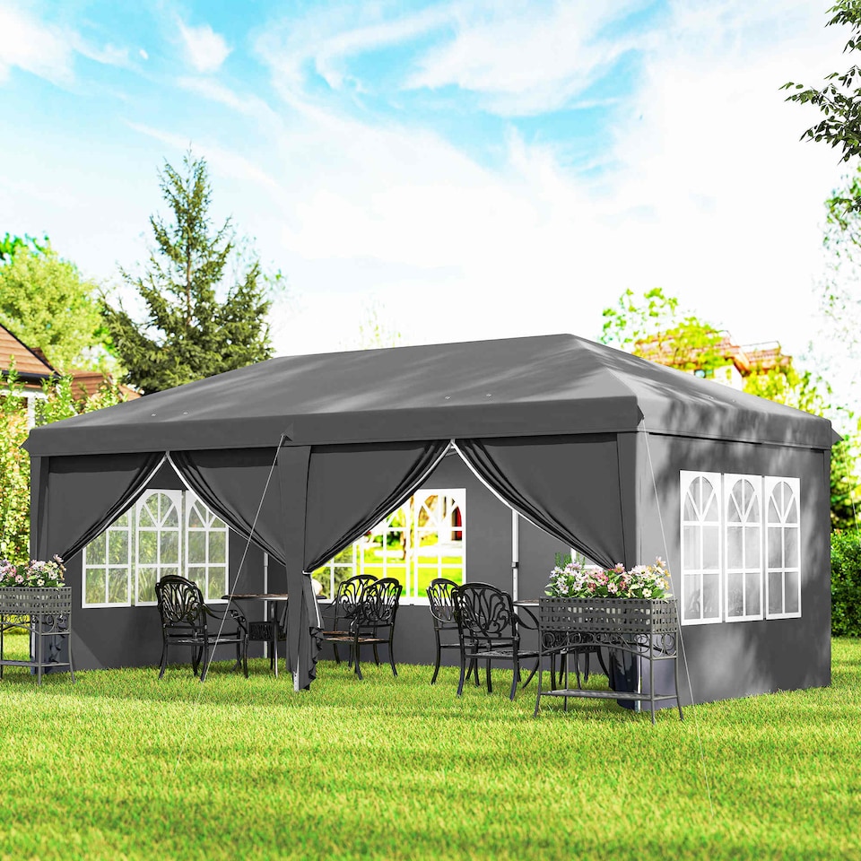 image 1 of Outsunny 3 x 6m Pop Up Gazebo Height Adjustable Party Tent w/ Storage Bag Grey | Grey | Grey | 585 x 295 x 270 cm