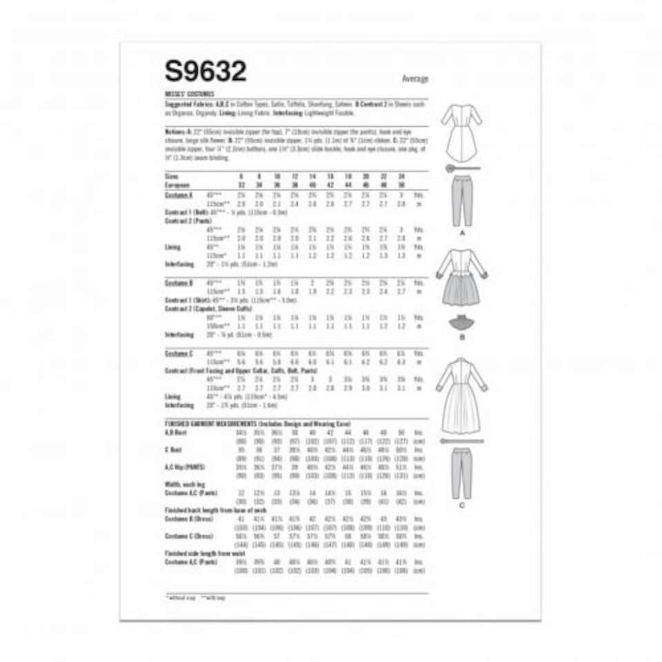 image 1 of Simplicity 9632 Paper Sewing Pattern – Women’s Costumes, Size U5 (16–18–20–22–24), Intermediate
