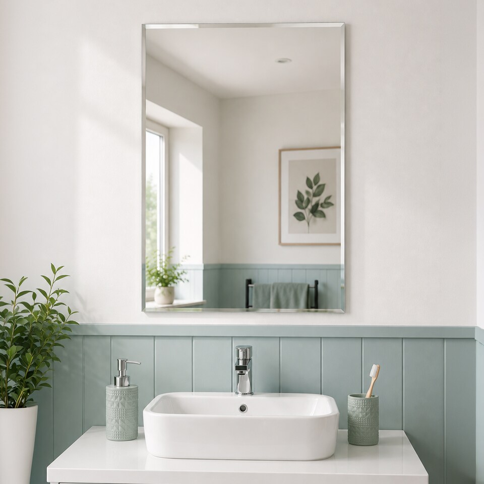 image 1 of Showerdrape Fairmont Rectangular Wall Mounted Frameless Bevelled Edge Bathroom Mirror 70 x 50cm | Chrome | Mirror | 1