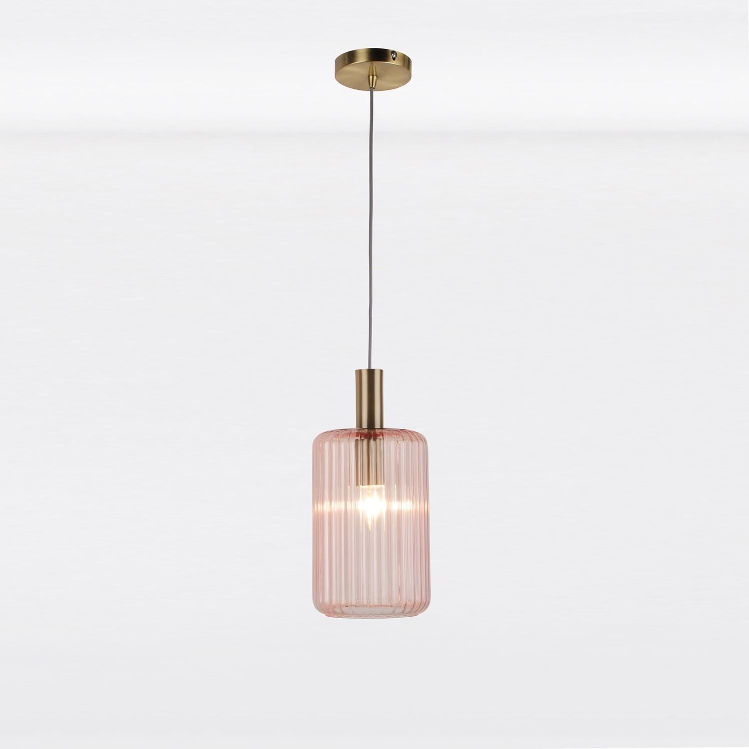 First Choice Lighting Blush Pink & Gold Fluted Glass Design Pendant Fitting
