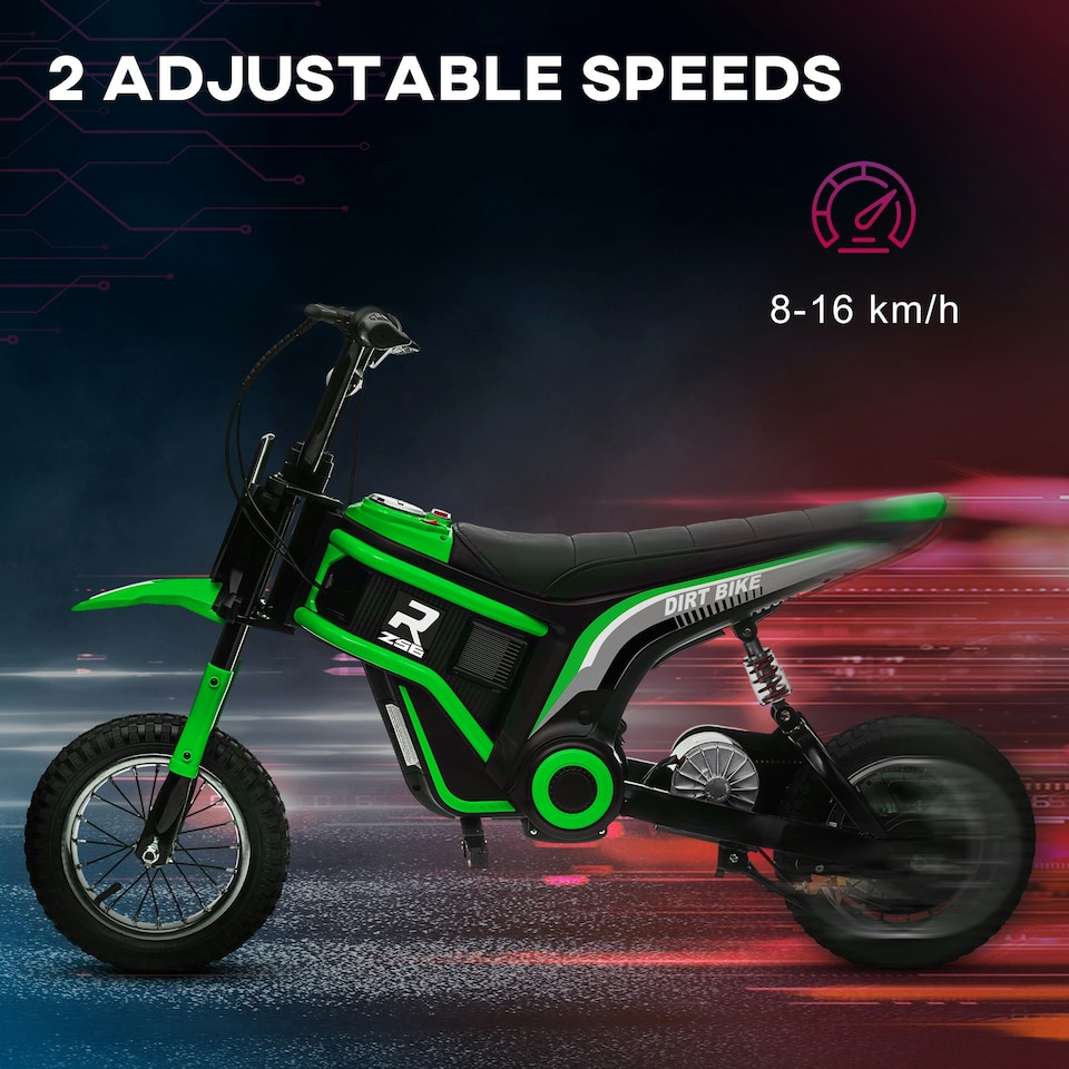 image 1 of HOMCOM 24V Kids Electric Motorbike with Twist Grip Throttle, Music, Horn - Green