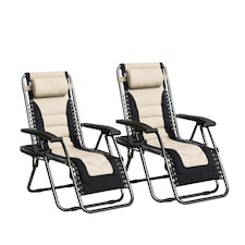 Set of 2 Zero Gravity Heavy Duty Outdoor Garden Reclining Chairs with Padded Seat Cream