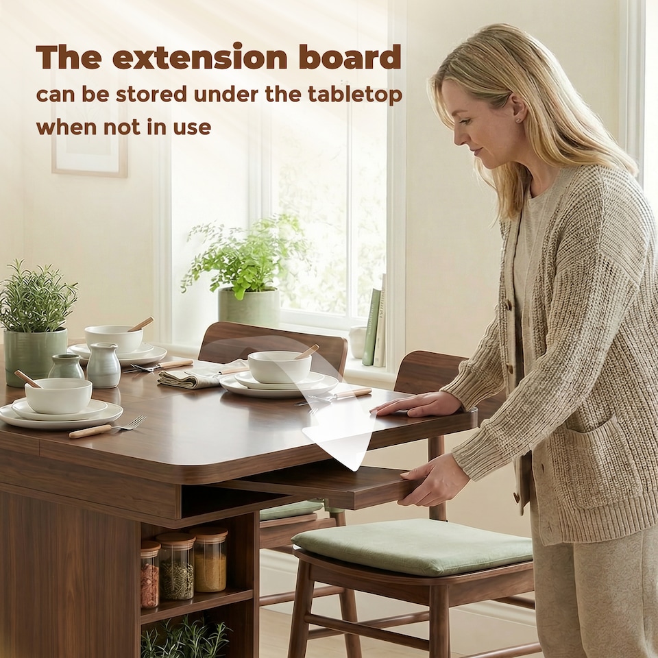 image 1 of HOMCOM Extendable Dining Table for 4-6, Kitchen Table with Shelves