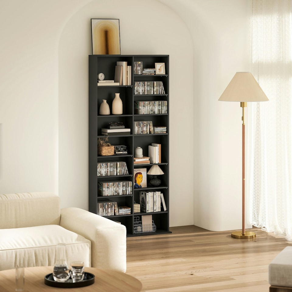 image 1 of HOMCOM 640 CD Storage Unit 360 DVD Storage Tower w/ 18 Compartments White 