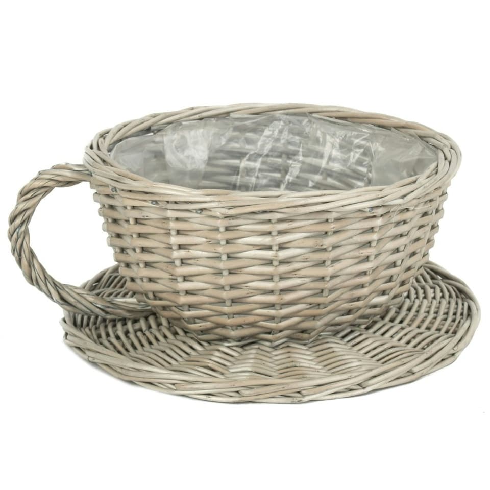 image 1 of Wicker Antique Wash Tea Cup Wicker Basket