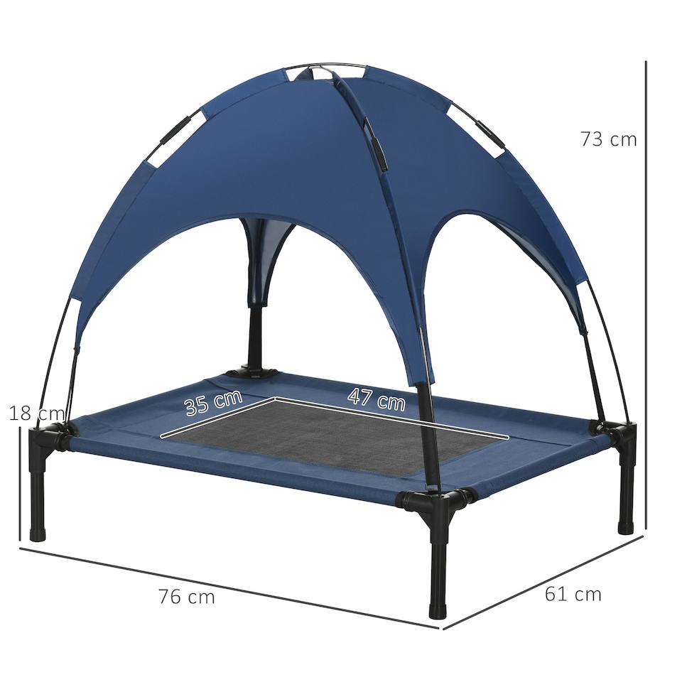 image 1 of PawHut 76cm Elevated Dog Bed Cooling Raised Pet Cot UV Protection Canopy Blue