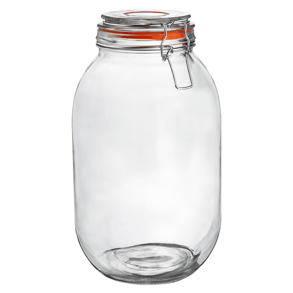 image 1 of Argon Tableware 3x Glass Storage Jars & Labels Set - 3 Litre - 4 Colour Seals Airtight Kitchen Storage Container Preserving Jar