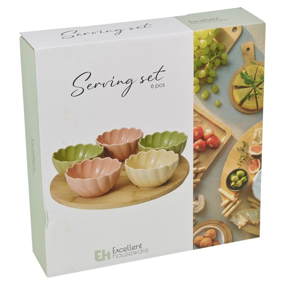 image 1 of Ceramic Bowl Set Flower Shape Pastel Serving Modern Dish Set | Multi | Multicoloured | 6 Pcs | 1