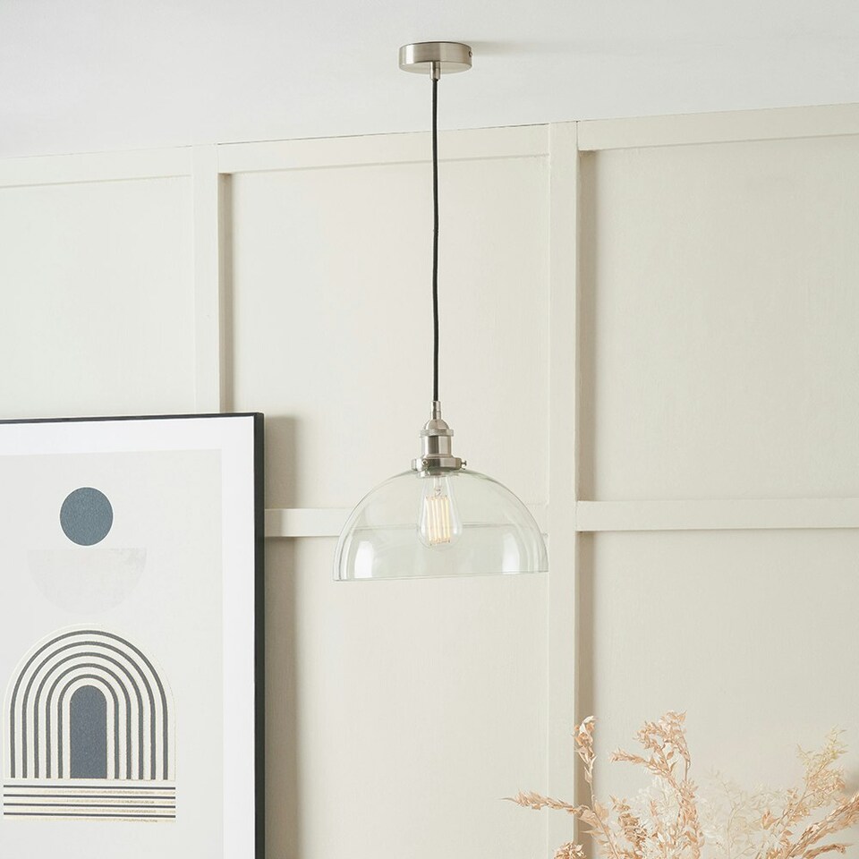 image 1 of Antique Silver Metal and Clear Glass Dome Pendant Clear | Black | W30xD30xH120cm