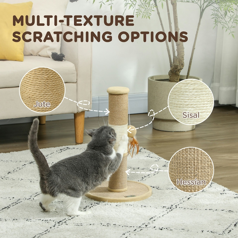 image 1 of PawHut Cat Scratching Post with Jute Sisal Rope Toy Ball, 47cm, Tall Brown