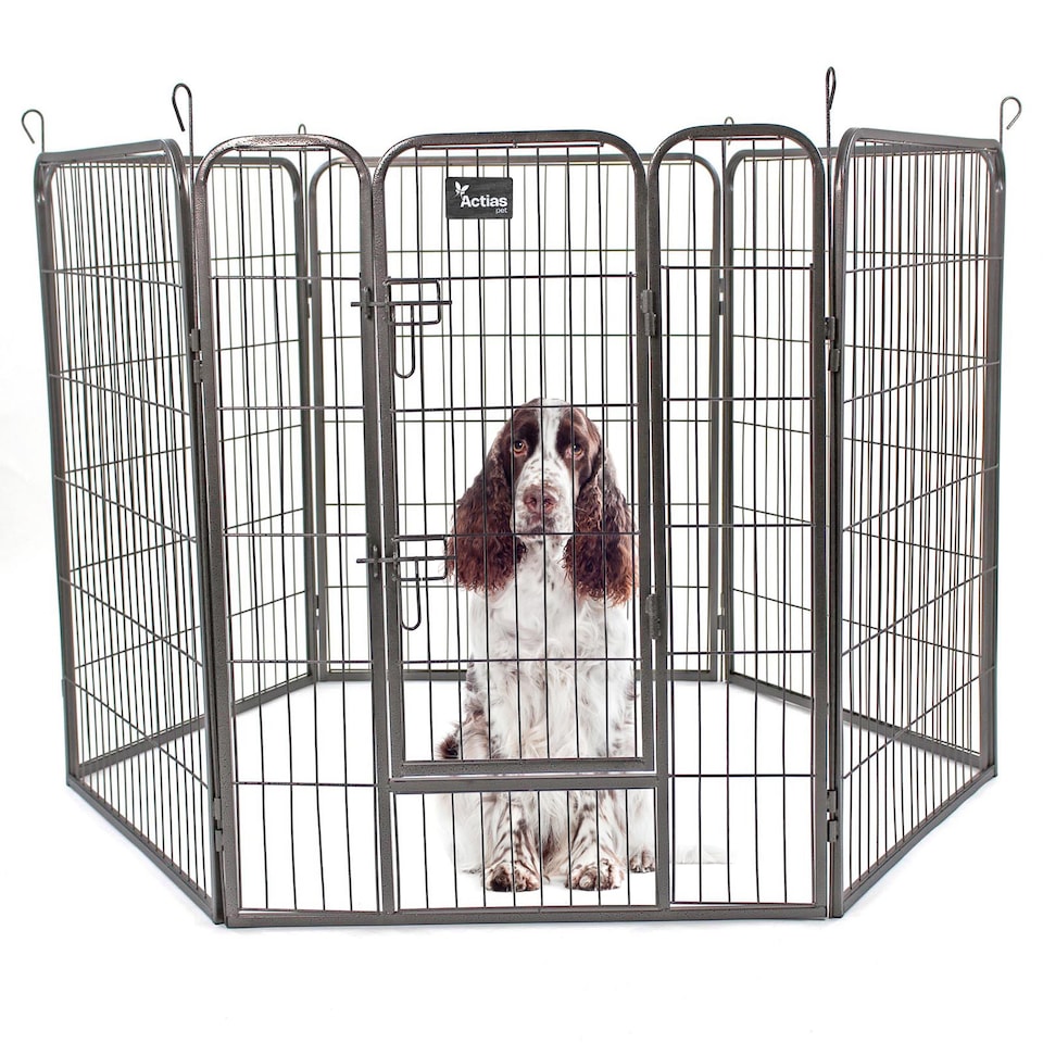 image 1 of Actiaspet - Heavy Duty Metal Pet Playpen 6 Panel Dog Run Enclosure with Door (Black, Large, 6)