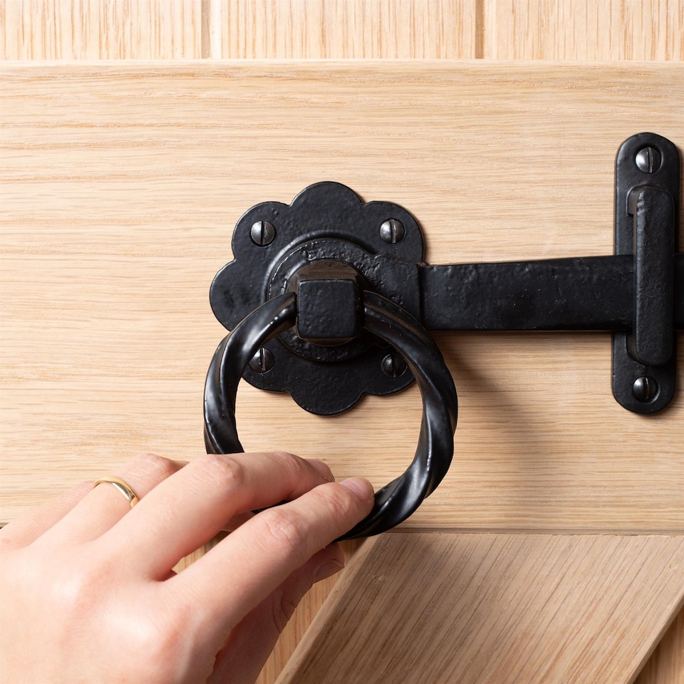 image 1 of Hammer & Tongs Rose Ring Gate Latch - W195mm - Black