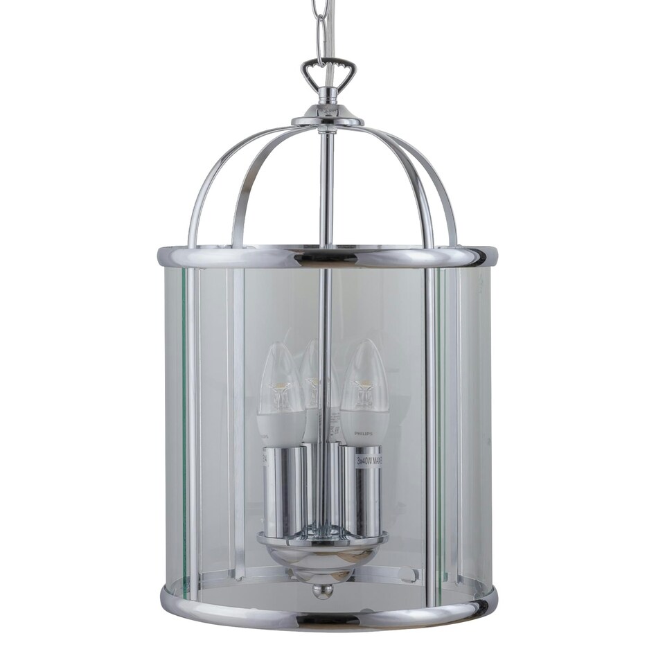 image 1 of Polished Chrome 3 Light Lantern Style Pendant Chrome | Clear