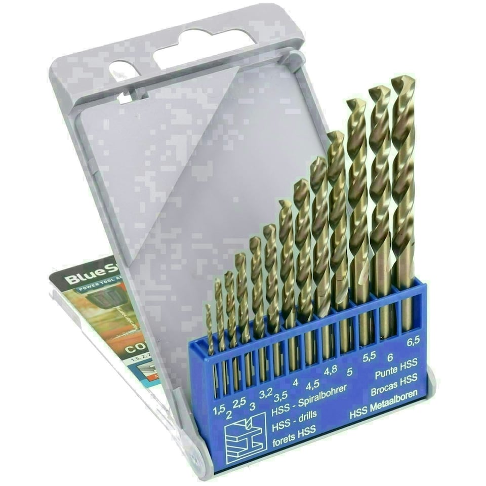 image 1 of 13pc HSS Cobalt Twist Drill Bit Set Metric MM Sizes 1.5mm - 6.5mm Drilling