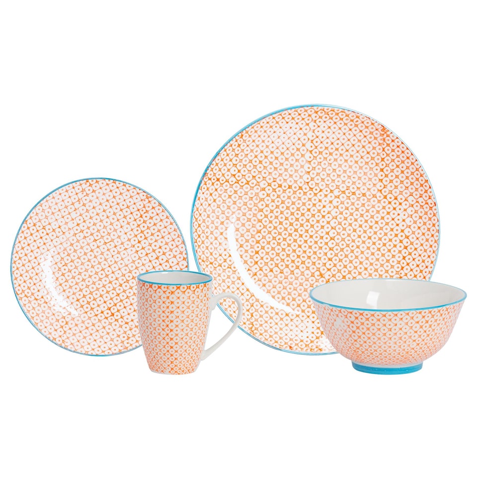 image 1 of Nicola Spring 24 Piece Hand-Printed Dinner Set - Orange