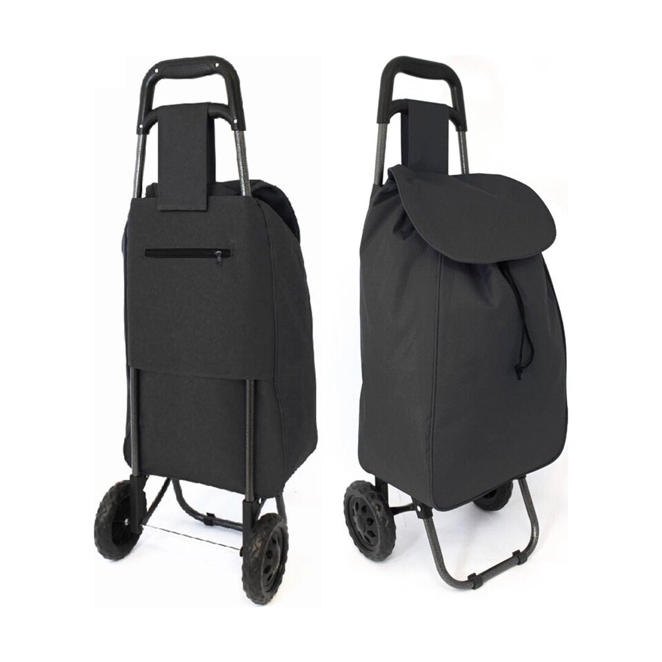 image 1 of Lightweight Foldable Shopping Trolley - Strong Wheeled 56cm Black