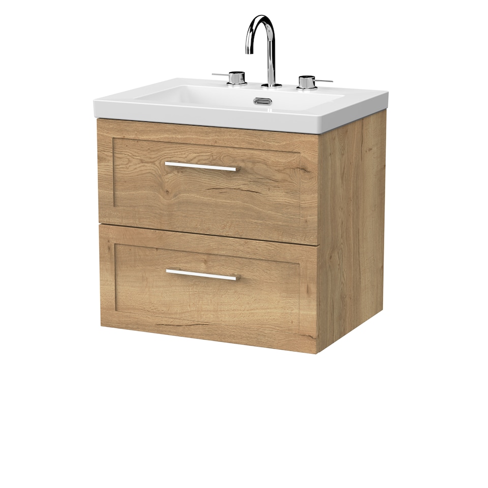 image 1 of Balterley Stonnall Traditional Wall Hung 2 Drawers Vanity Unit with 3 Tap Hole Fireclay Basin, 600mm, Autumn Oak