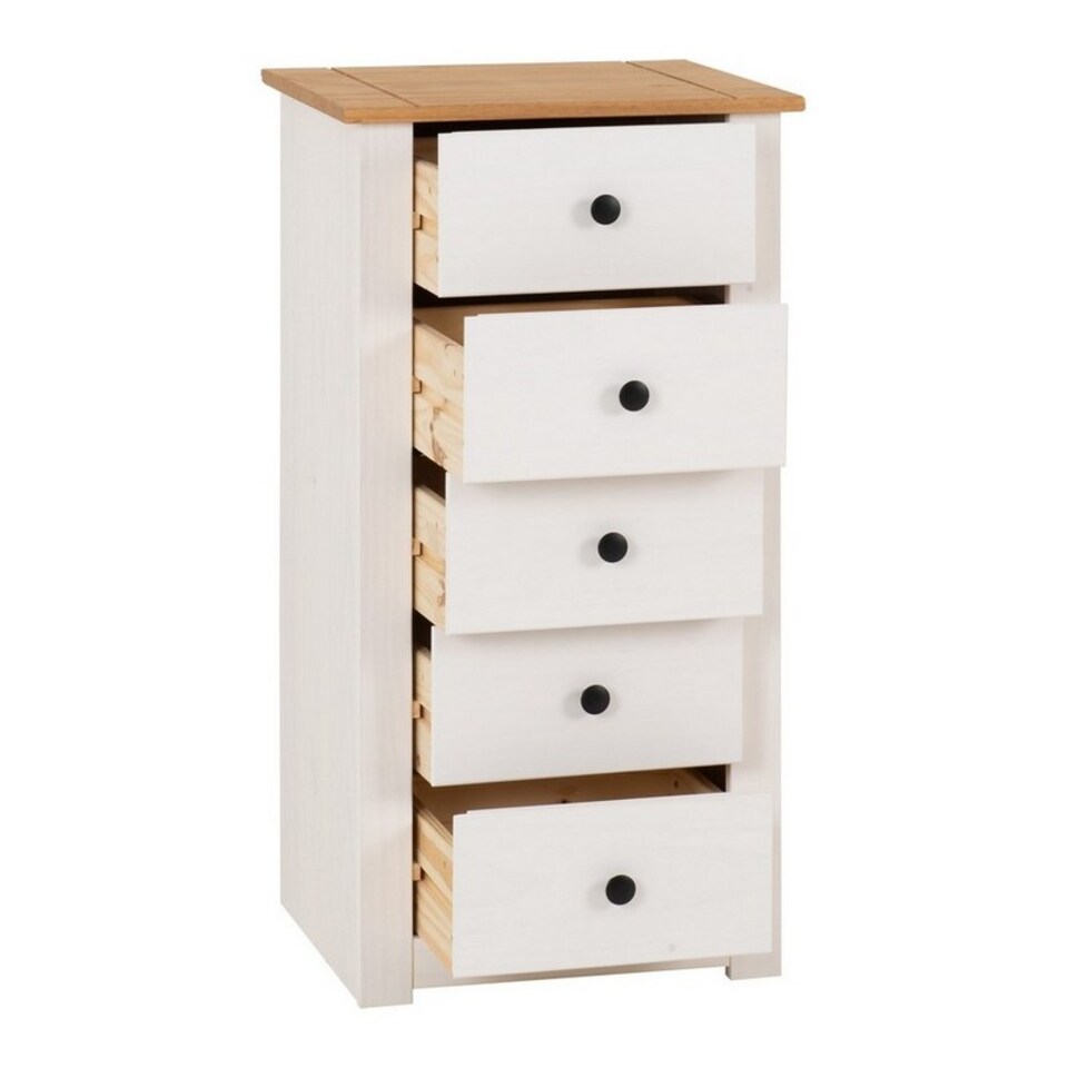 image 1 of Panama 5 Drawer Chest - L44 x W46 x H89.5 cm - White/Natural Wax