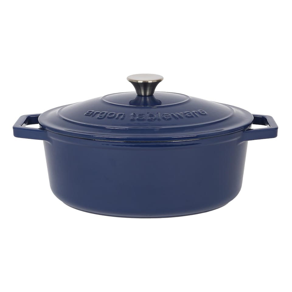 image 1 of Argon Tableware Oval Cast Iron Casserole Dish - 4.68L - Midnight Blue | Blue | Midnight Blue | 1