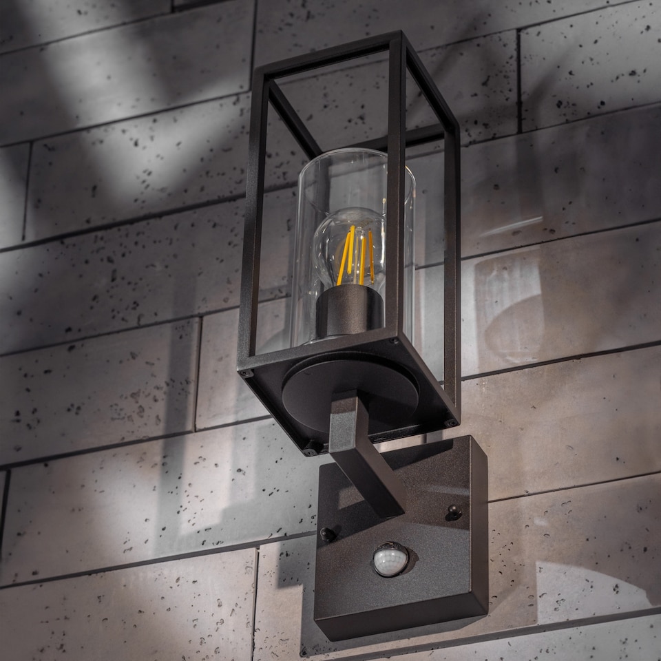 image 1 of CGC CHLOE Outdoor Wall Lantern Black with PIR Motion Sensor IP54