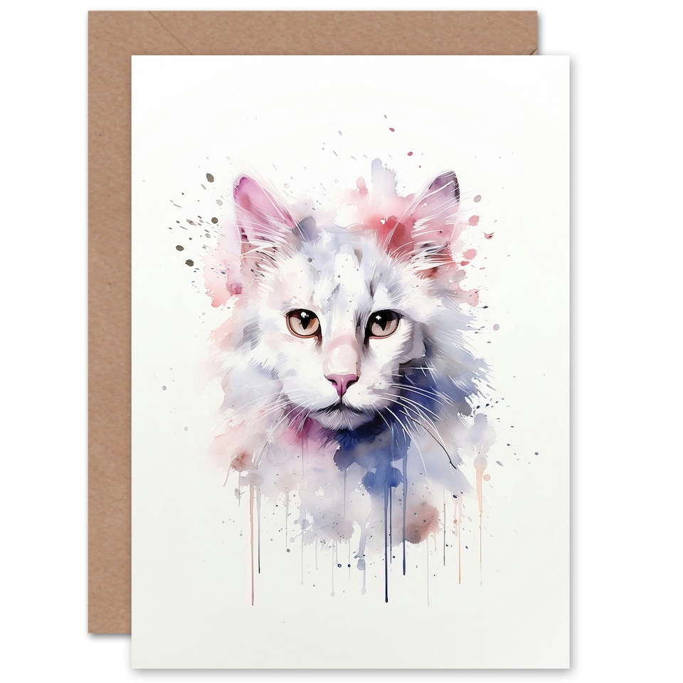 image 1 of Pure White Watercolour Pet Portrait Cat Lover Card