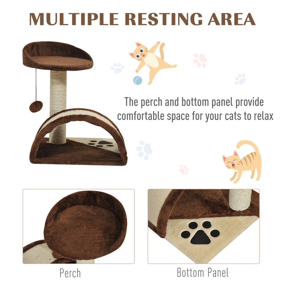image 1 of PawHut Cat Tree Scratching Post Activity Centre Climber Hanging Ball Brown