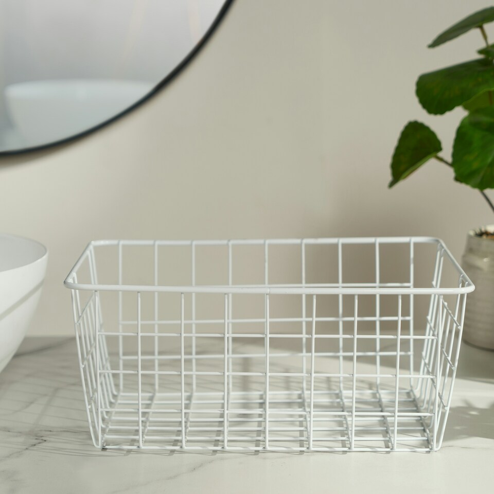 image 1 of OHS Metal Wire Multipurpose Food Pantry Storage Basket Organiser White