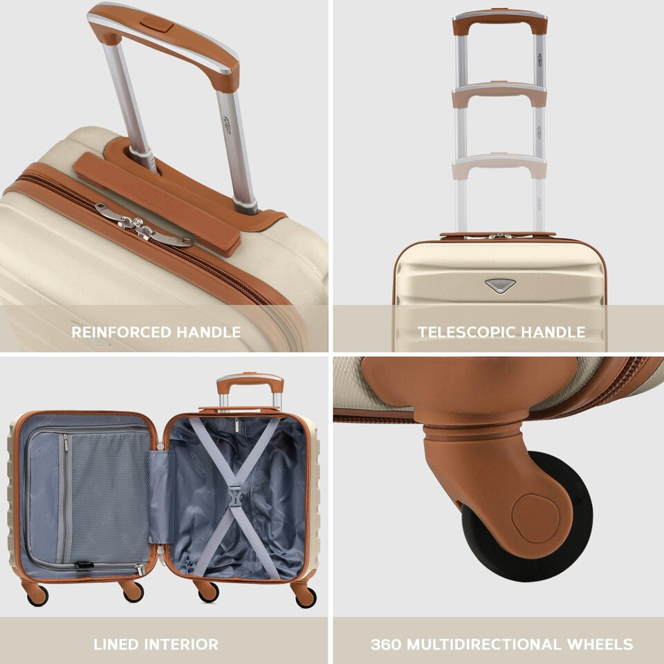 image 1 of Flight Knight Suitcase Sets 3 Piece, Large Suitcase, Extra Large Suitcase, easyJet Cabin Bag 45x36x20cm Underseat Carry On, 100+ Airlines Approved - BA, Ryanair | Cream | Cream | Large