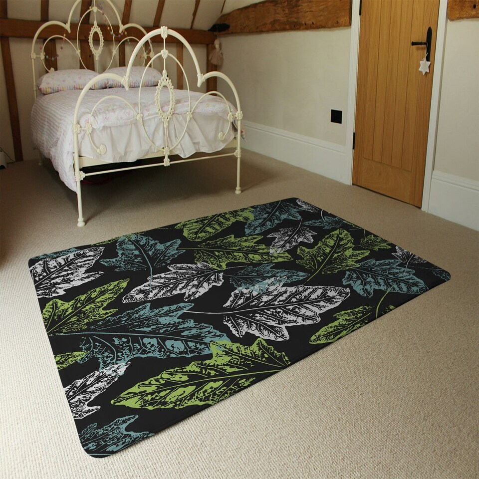 image 1 of Leaf Print on Dark Background (Rug) Multi | Medium: 80x150cm