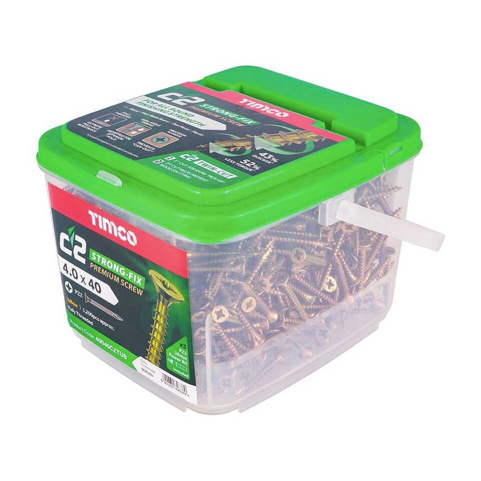 image 1 of Timco - C2 Strong-Fix Multi-Purpose Premium Screws - PZ - Double Countersunk - Yellow (Size 4.0 x 40 - 1200 Pieces)